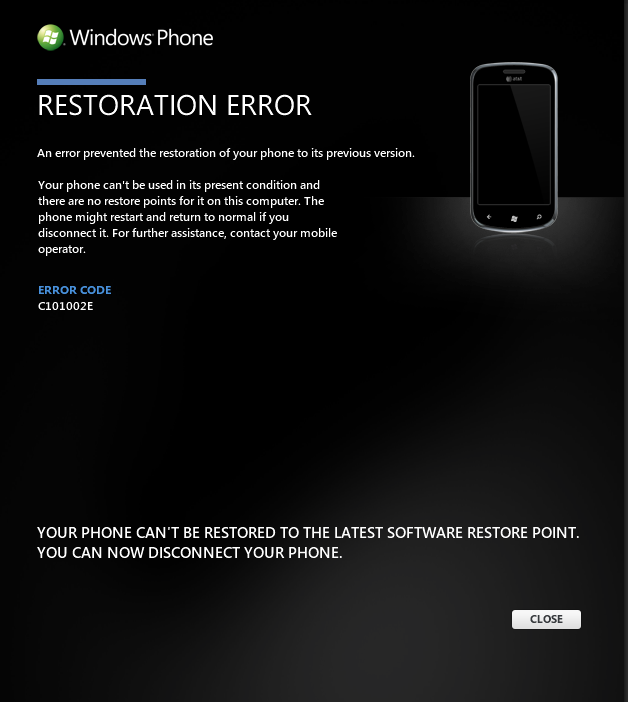 Windows Phone 7.5 SAFE MODE Restorationerror